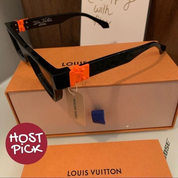 Louis Vuitton RARE 1st Virgil Abloh Season “Skepticals” Black Orange Sunglasses - Picture 1 of 12